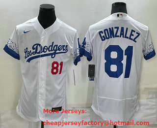 Men's Los Angeles Dodgers #81 Victor Gonzalez White 2021 City Connect Flex Base Stitched Jersey