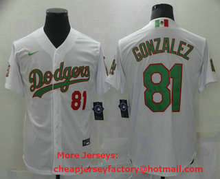 Men's Los Angeles Dodgers #81 Victor Gonzalez White Green Mexico 2020 World Series Stitched MLB Jersey