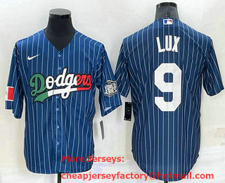 Men's Los Angeles Dodgers #9 Gavin Lux Navy Blue Pinstripe 2020 World Series Cool Base Nike Jersey