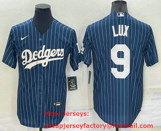 Men's Los Angeles Dodgers #9 Gavin Lux Navy Blue Pinstripe Stitched MLB Cool Base Nike Jersey