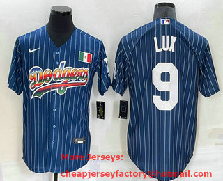Men's Los Angeles Dodgers #9 Gavin Lux Rainbow Blue Red Pinstripe Mexico Cool Base Nike Jersey