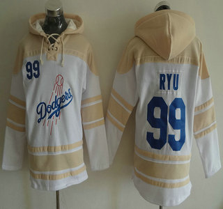 Men's Los Angeles Dodgers #99 Hyun-Jin Ryu Home White Hoody