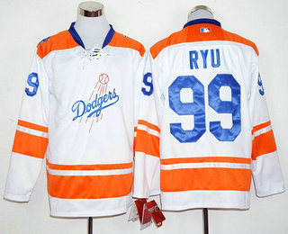 Men's Los Angeles Dodgers #99 Hyun-Jin Ryu White Alternate Long Sleeve Baseball Jersey