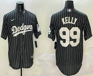 Men's Los Angeles Dodgers #99 Joe Kelly Black Pinstripe Cool Base Stitched Jersey