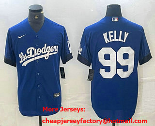 Men's Los Angeles Dodgers #99 Joe Kelly Blue 2021 City Connect Cool Base Stitched Jersey 01