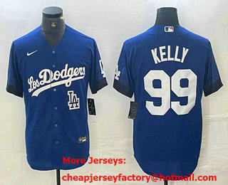 Men's Los Angeles Dodgers #99 Joe Kelly Blue 2021 City Connect Cool Base Stitched Jersey 02