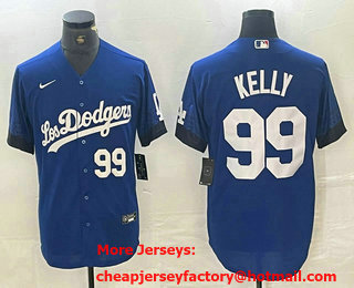 Men's Los Angeles Dodgers #99 Joe Kelly Number Blue 2021 City Connect Cool Base Stitched Jersey 02