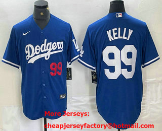 Men's Los Angeles Dodgers #99 Joe Kelly Number Blue Stitched Cool Base Nike Jersey 01