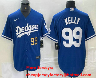 Men's Los Angeles Dodgers #99 Joe Kelly Number Blue Stitched Cool Base Nike Jersey 02