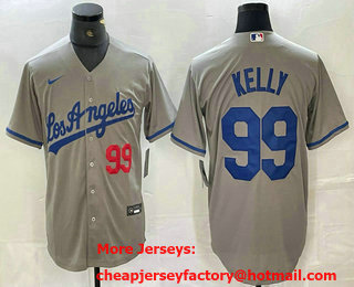 Men's Los Angeles Dodgers #99 Joe Kelly Number Grey Alternate Cool Base Jersey 11