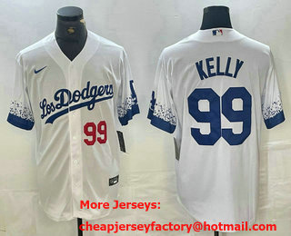 Men's Los Angeles Dodgers #99 Joe Kelly Number White 2021 City Connect Cool Base Stitched Jersey 01