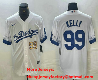 Men's Los Angeles Dodgers #99 Joe Kelly Number White 2021 City Connect Cool Base Stitched Jersey 02