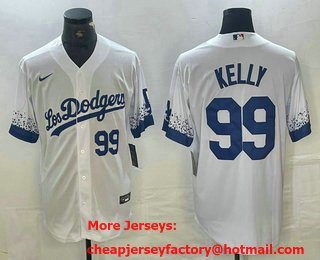 Men's Los Angeles Dodgers #99 Joe Kelly Number White 2021 City Connect Cool Base Stitched Jersey 03
