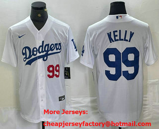 Men's Los Angeles Dodgers #99 Joe Kelly Number White Stitched Cool Base Nike Jersey 01