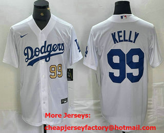 Men's Los Angeles Dodgers #99 Joe Kelly Number White Stitched Cool Base Nike Jersey 02