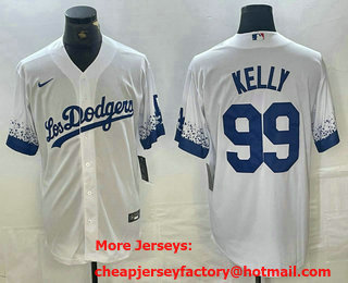 Men's Los Angeles Dodgers #99 Joe Kelly White 2021 City Connect Cool Base Stitched Jersey 01