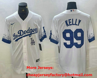 Men's Los Angeles Dodgers #99 Joe Kelly White 2021 City Connect Cool Base Stitched Jersey 02