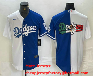 Men's Los Angeles Dodgers Big Logo White Blue Two Tone Stitched Baseball Jersey 11