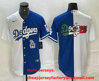 Men's Los Angeles Dodgers Big Logo White Blue Two Tone Stitched Baseball Jersey 12