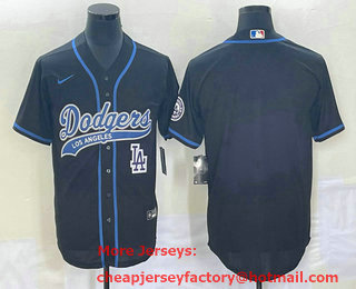 Men's Los Angeles Dodgers Black Blank With Patch Cool Base Stitched Baseball Jersey 01