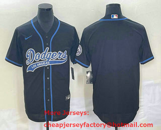Men's Los Angeles Dodgers Black Blank With Patch Cool Base Stitched Baseball Jersey 02