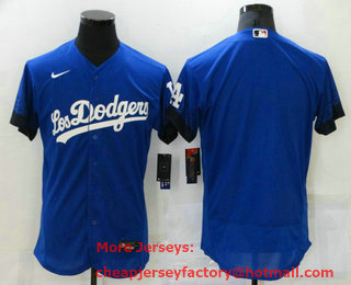 Men's Los Angeles Dodgers Blank Blue 2021 City Connect Flex Base Stitched Jersey