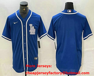 Men's Los Angeles Dodgers Blank Blue Cool Base Stitched Baseball Jersey 01