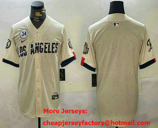 Men's Los Angeles Dodgers Blank Cream 2024 World Series City Connect 34 Patch Limited Stitched Jersey