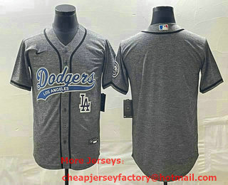 Men's Los Angeles Dodgers Blank Grey Gridiron Cool Base Stitched Baseball Jersey 02