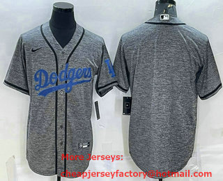 Men's Los Angeles Dodgers Blank Grey Gridiron Cool Base Stitched Baseball Jersey