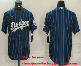 Men's Los Angeles Dodgers Blank Navy Pinstripe Stitched Cool Base Nike Jersey