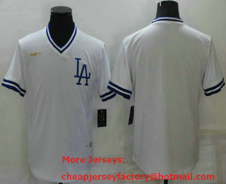 Men's Los Angeles Dodgers Blank White Cooperstown Collection Stitched MLB Throwback Jersey