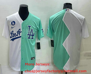Men's Los Angeles Dodgers Blank White Green Two Tone 2022 Celebrity Softball Game Cool Base Jersey
