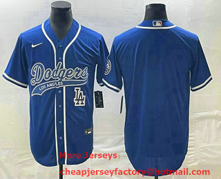 Men's Los Angeles Dodgers Blue Blank With Patch Cool Base Stitched Baseball Jersey 01