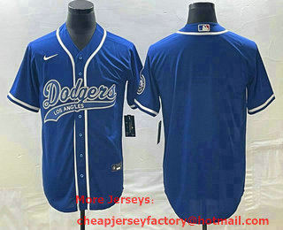Men's Los Angeles Dodgers Blue Blank With Patch Cool Base Stitched Baseball Jersey 02