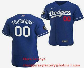 Men's Los Angeles Dodgers Custom 2022 Blue Vin Scully Patch Flex Base Stitched Jersey