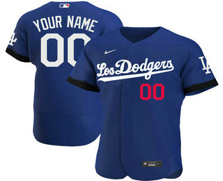 Men's Los Angeles Dodgers Custom Blue 2021 City Connect Flex Base Stitched Jersey