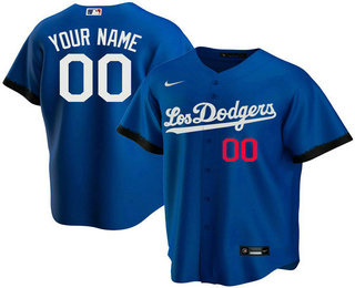 Men's Los Angeles Dodgers Custom Blue 2021 City Connect Number Cool Base Stitched Jersey