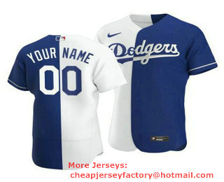 Men's Los Angeles Dodgers Custom Split White Blue Two Tone Stitched MLB Flex Base Nike Jersey