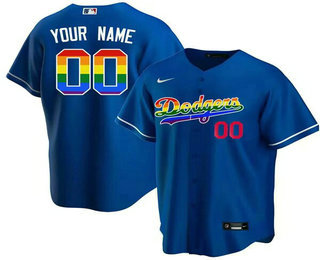 Men's Los Angeles Dodgers Customized Blue Rainbow Cool Base Stitched Baseball Jersey
