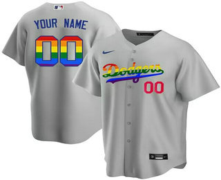 Men's Los Angeles Dodgers Customized Grey Rainbow Cool Base Stitched Baseball Jersey