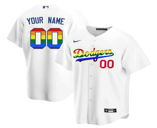 Men's Los Angeles Dodgers Customized White Rainbow Cool Base Stitched Baseball Jersey