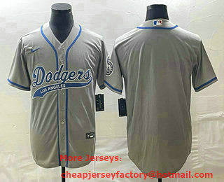 Men's Los Angeles Dodgers Grey Blank With Patch Cool Base Stitched Baseball Jersey 01