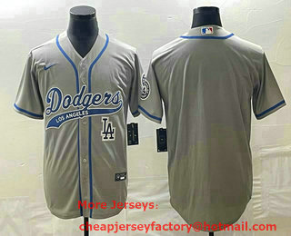 Men's Los Angeles Dodgers Grey Blank With Patch Cool Base Stitched Baseball Jersey 02