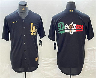 Men's Los Angeles Dodgers Team Big Logo Black Gold Cool Base Stitched Baseball Jersey
