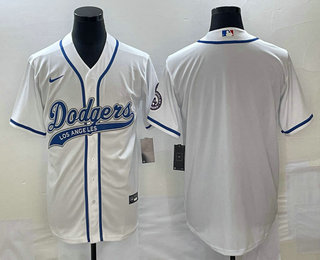 Men's Los Angeles Dodgers White Blank With Patch Cool Base Stitched Baseball Jersey 01