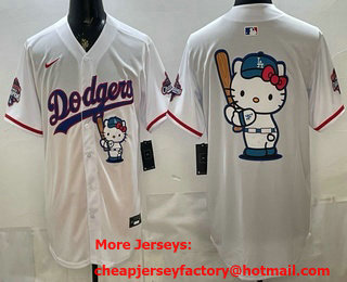 Men's Los Angeles Dodgers White Hello Kitty Big Logo 2025 World Series Champions Limited Jersey