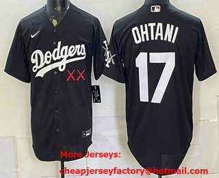 Men's Los Angeles Dodgers x KAWS #17 Shohei Ohtani Black Cool Base Jersey