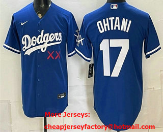 Men's Los Angeles Dodgers x KAWS #17 Shohei Ohtani Blue Cool Base Jersey