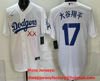 Men's Los Angeles Dodgers x KAWS #17 Shohei Ohtani Japanese White Cool Base Jerse